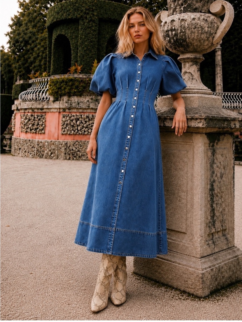 House of Harlow 1960 Edie Denim Midi Dress - Picture 14 of 14